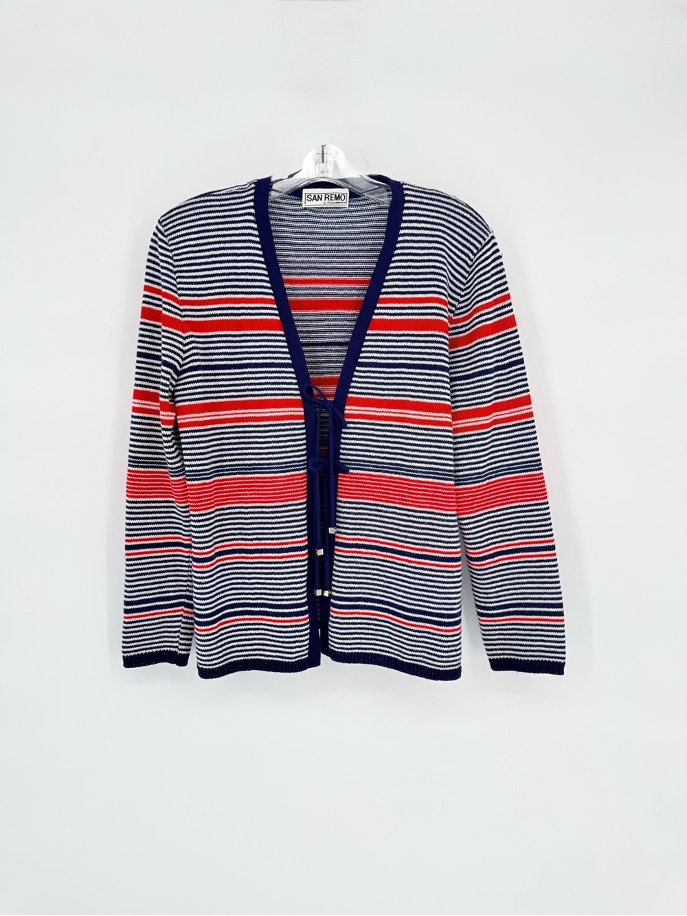 Vintage Patriotic 4th of July Cardigan Striped Nautical Memorial Day Tie Front S - Picture 7 of 15